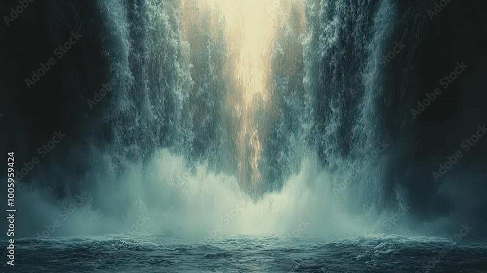 Obraz premium Majestic Waterfall with Mist and Rainbows