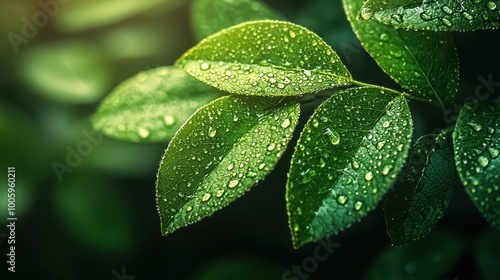 Water Droplets on Fresh Green Leaves