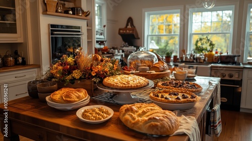 Cozy Autumn Kitchen with Homemade Pies and Baked Goods