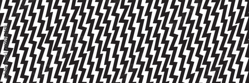 Black and white seamless pattern of broken lines in the form of lightning. Endless thunder bolt bg. Simple vector illustration with zigzag stripes