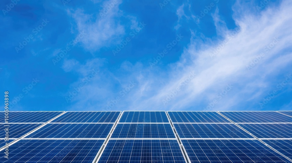 Vibrant solar panel array under a clear blue sky, symbolizing sustainable energy and innovation in renewable technology. Vibrant solar panel array under a clear blue sky, symbolizing sustainable energy and innovation in renewable technology.