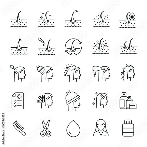 Hair care, treatment, beauty line icons. Editable stroke. For website marketing design, logo, app, template, ui, etc. Vector illustration.