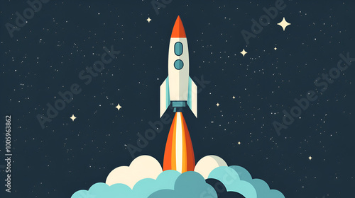 Space exploration concept with rocket launch into starry sky, symbolizing ambition, innovation, and discovery create concept, copy space for design