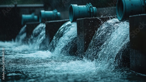 Water Flowing Through Dam Gates in Motion photo