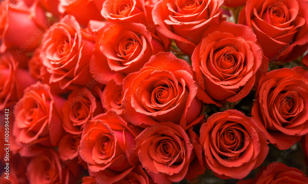 Close-up view of bright red roses bouquet, detailed petal texture visible, symbol of love and romance, natural floral backdrop for celebrations, weddings, anniversaries, and special event Close-up view of bright red roses bouquet, detailed petal texture visible, symbol of love and romance, natural floral backdrop for celebrations, weddings, anniversaries, and special event