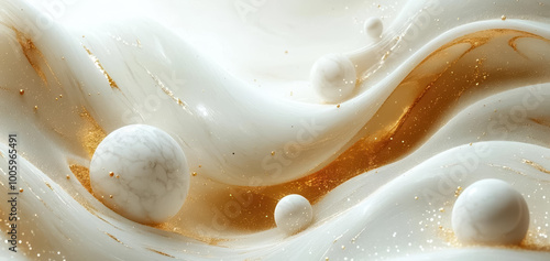 Wallpaper Mural Abstract design featuring swirling white and gold elements Torontodigital.ca