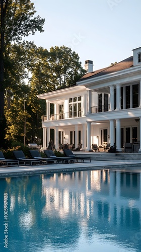 Wallpaper Mural A stunning lakefront mansion with an elegant pool and outdoor seating, offering breathtaking views of the water's edge in summer Torontodigital.ca