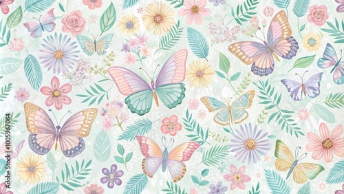 Pastel floral butterfly seamless pattern for spring, pastel, floral, butterfly, seamless, pattern, spring, soft colors