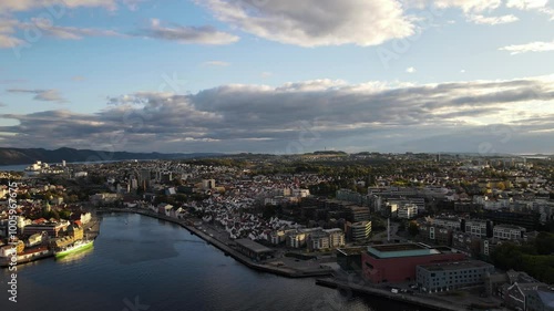 Aerial Drone Shot Over the Cityscape of Stavanger, Norway photo