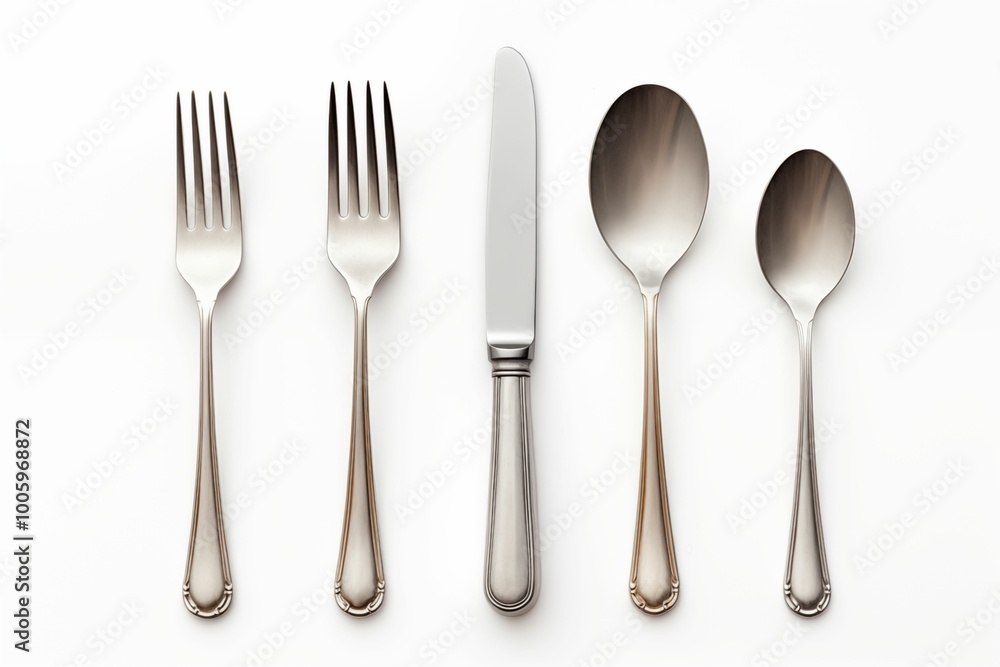 Top view of cutlery isolated on white background. Generative ai Top view of cutlery isolated on white background. Generative ai