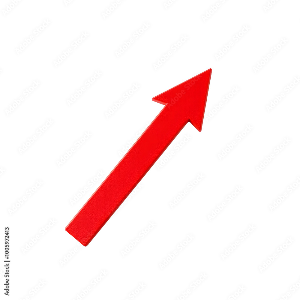 Red 3D arrow pointing diagonally upward, isolated on transparent background, Generative AI Red 3D arrow pointing diagonally upward, isolated on transparent background, Generative AI
