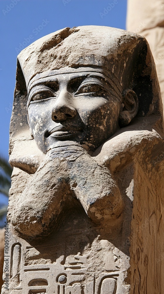 Obraz premium Ancient Egyptian Pharaoh Statue with Hieroglyphics