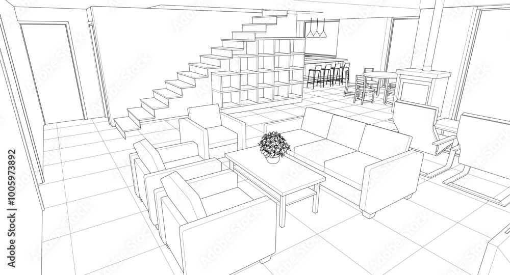Fototapeta premium interior kitchen living room 3d illustration 