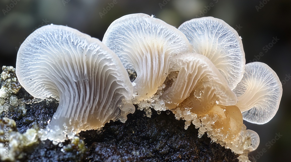 Delicate White Mushrooms in the Forest - Macro Photography Delicate White Mushrooms in the Forest - Macro Photography