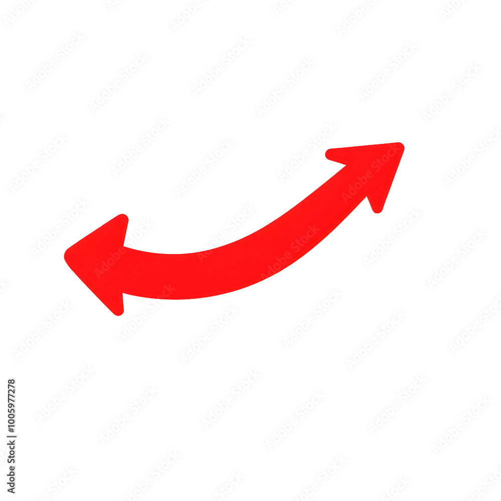 3D red curved arrow pointing up and right, isolated on transparent background, Generative AI 3D red curved arrow pointing up and right, isolated on transparent background, Generative AI