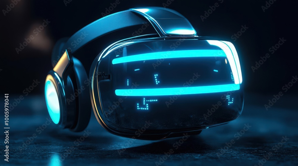Obraz premium Futuristic virtual reality headset with glowing accents, perfect for showcasing technology and innovation in digital experiences.