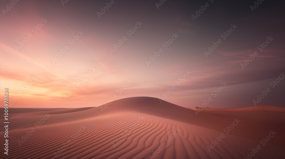 A desert landscape with a sunset in the background A desert landscape with a sunset in the background