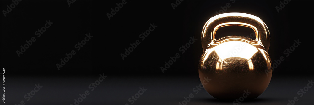 Golden kettlebell on black background, perfect for fitness enthusiasts Golden kettlebell on black background, perfect for fitness enthusiasts