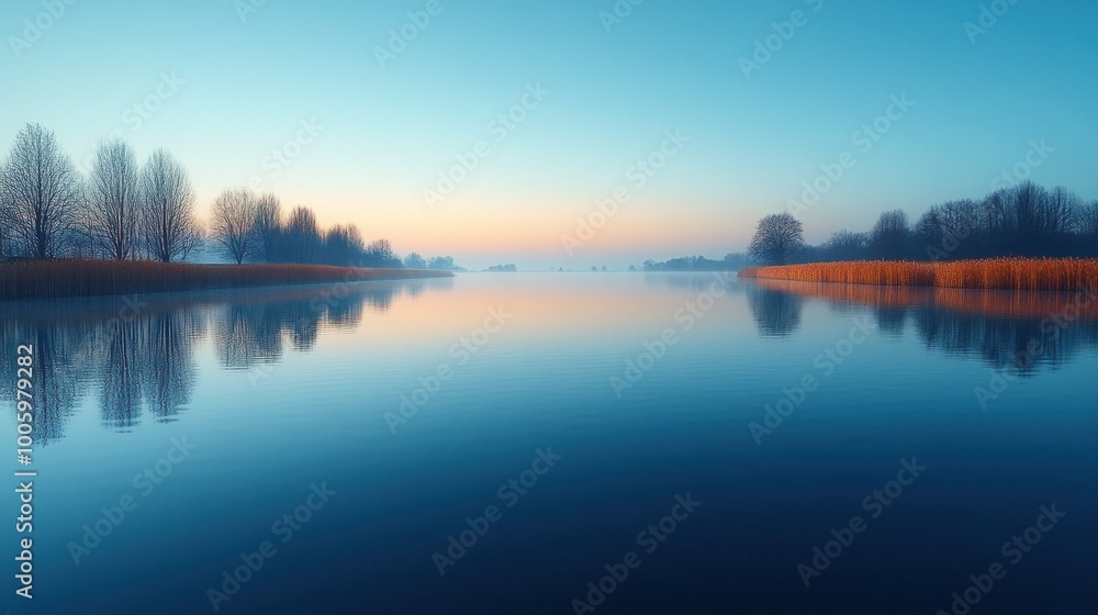 Fototapeta premium Serene Lake Reflection at Dawn