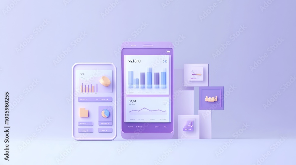 Digital devices displaying graphs and data analysis in a modern design. Digital devices displaying graphs and data analysis in a modern design.