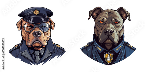 Powerful vector illustration of a police dog in uniform, wearing glasses, perfect for security and law enforcement themes. Generative AI.