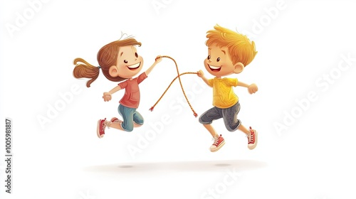 Joyful Children Jumping with a Rope