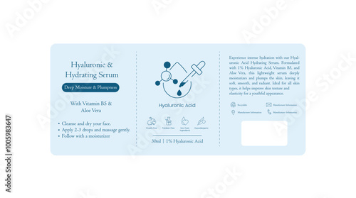 Vector Label for Hyaluronic and Hydrating Serum for Moisture Retention