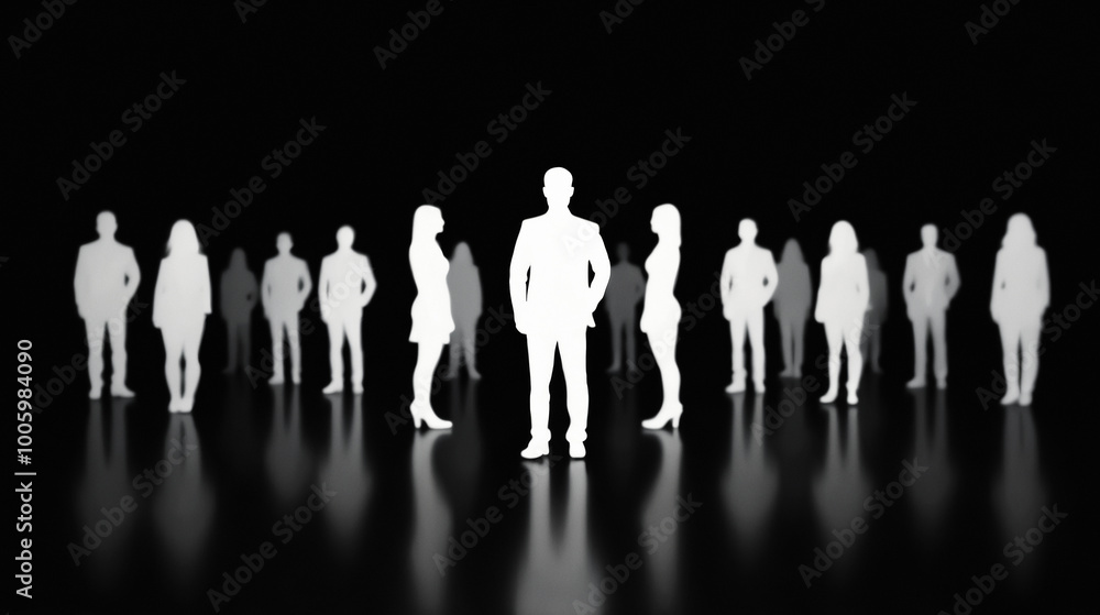 Silhouette of a man symbolizing success and leadership in teamwork Silhouette of a man symbolizing success and leadership in teamwork
