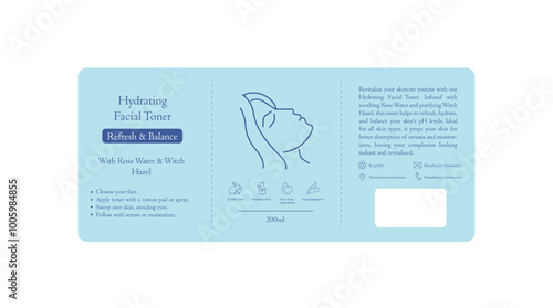 Vector Label for Hydrating Facial Toner for Skin Refreshing and Moisturizing