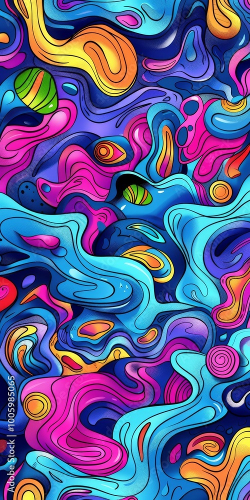 Vibrant hand-drawn cartoon background with a playful pattern. Vibrant hand-drawn cartoon background with a playful pattern.