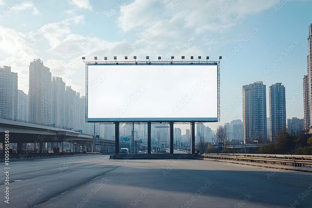 Massive Blank Billboard at City Skyline Awaiting New Advertisement Campaign Massive Blank Billboard at City Skyline Awaiting New Advertisement Campaign