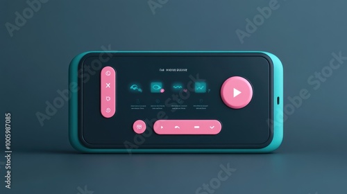 A modern media control interface featuring buttons and icons for playback and settings.