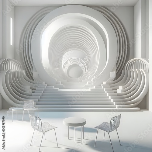 Wallpaper Mural White chairs in empty white background. Concept of minimalism & installation art. 3d rendering mock up Torontodigital.ca