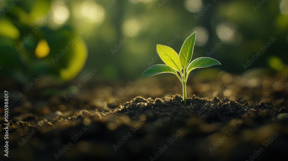 A young plant sprouting from rich soil, symbolizing growth and renewal in nature. A young plant sprouting from rich soil, symbolizing growth and renewal in nature.