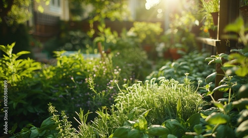 Obraz na płótnie A lush green oasis of herbs and vegetables thriving in a backyard kitchen garden w salonie