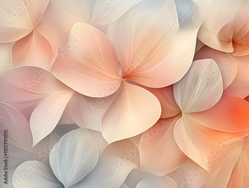 Delicate floral backdrop with pastel toned petals in soft hues showcasing a minimalist botanical arrangement with intricate petal textures and a serene calming atmosphere