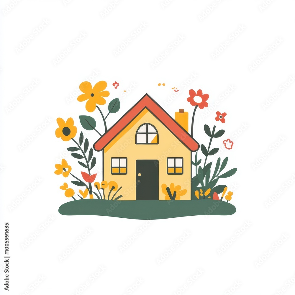 A charming yellow house surrounded by vibrant flowers, perfect for showcasing warmth and nature in design or branding. A charming yellow house surrounded by vibrant flowers, perfect for showcasing warmth and nature in design or branding.