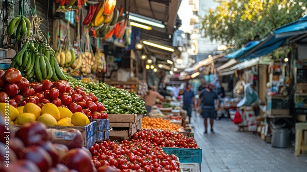 Fototapeta premium Vibrant Produce at a bustling outdoor market