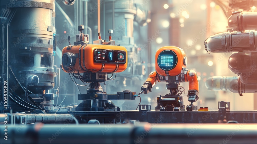 Fototapeta premium AI Robots for Efficient Maintenance in Industry