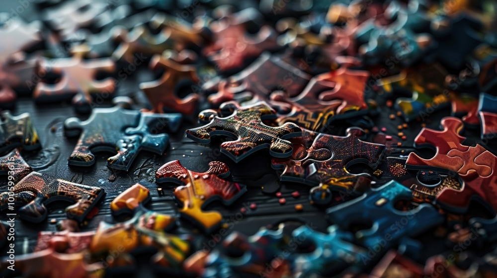 A puzzle with missing pieces slowly coming together to reveal a clear picture A puzzle with missing pieces slowly coming together to reveal a clear picture
