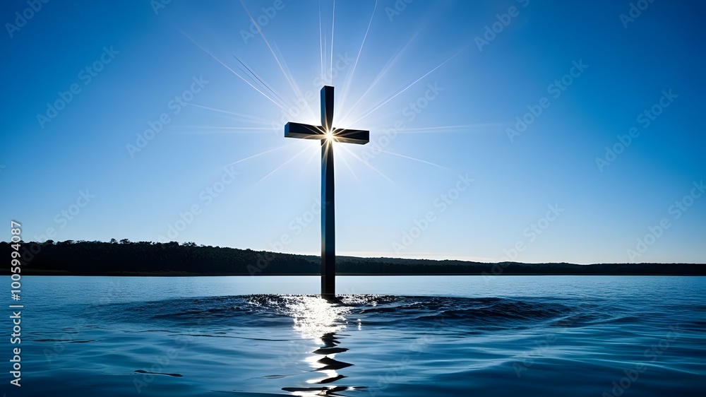 A cross and water