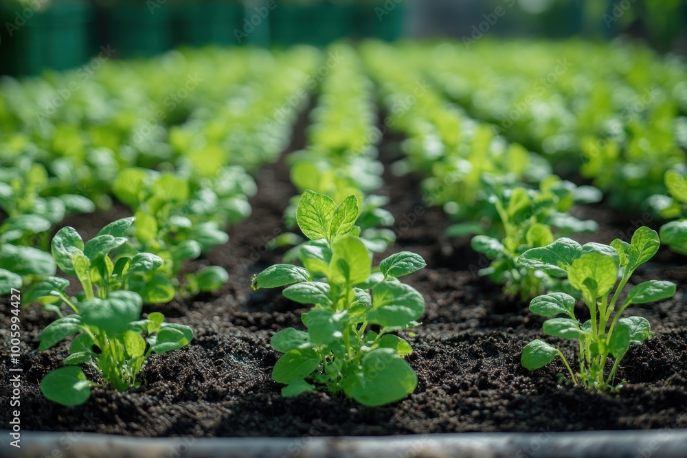 Green Vegetable Seedlings in a Row Green Vegetable Seedlings in a Row