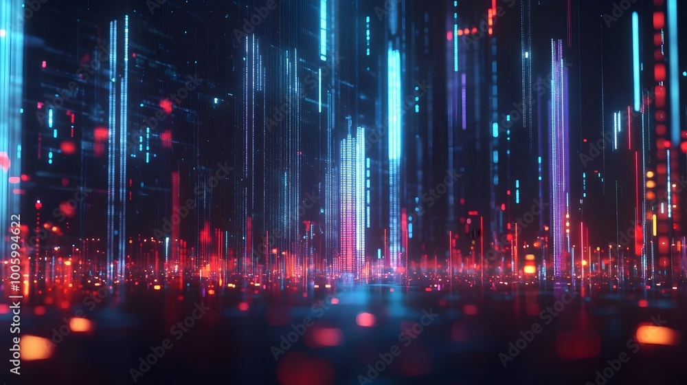 Naklejka premium Futuristic market graph with floating holographic data visualizations and a dark high tech background Concept of digital finance data analysis and investment technology of the future