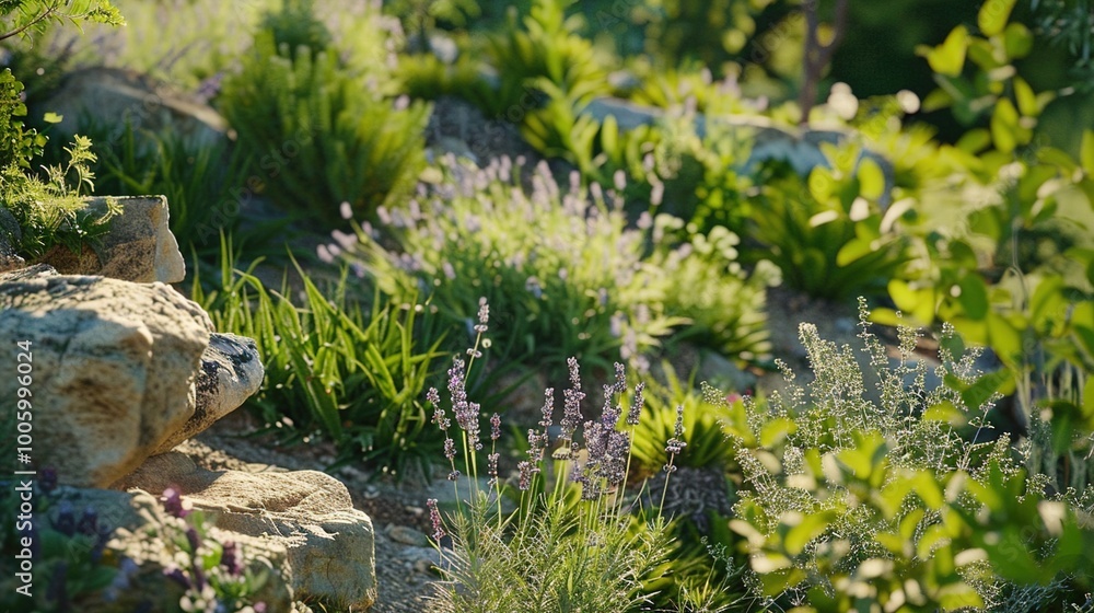 A rustic herb garden brimming with aromatic plants such as lavender A rustic herb garden brimming with aromatic plants such as lavender
