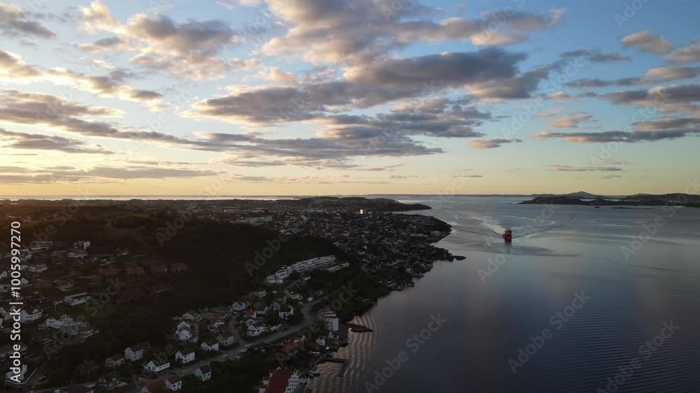 Aerial Drone Shot of a Tanker Ship Navigating the Waters of Stavanger, Norway Aerial Drone Shot of a Tanker Ship Navigating the Waters of Stavanger, Norway