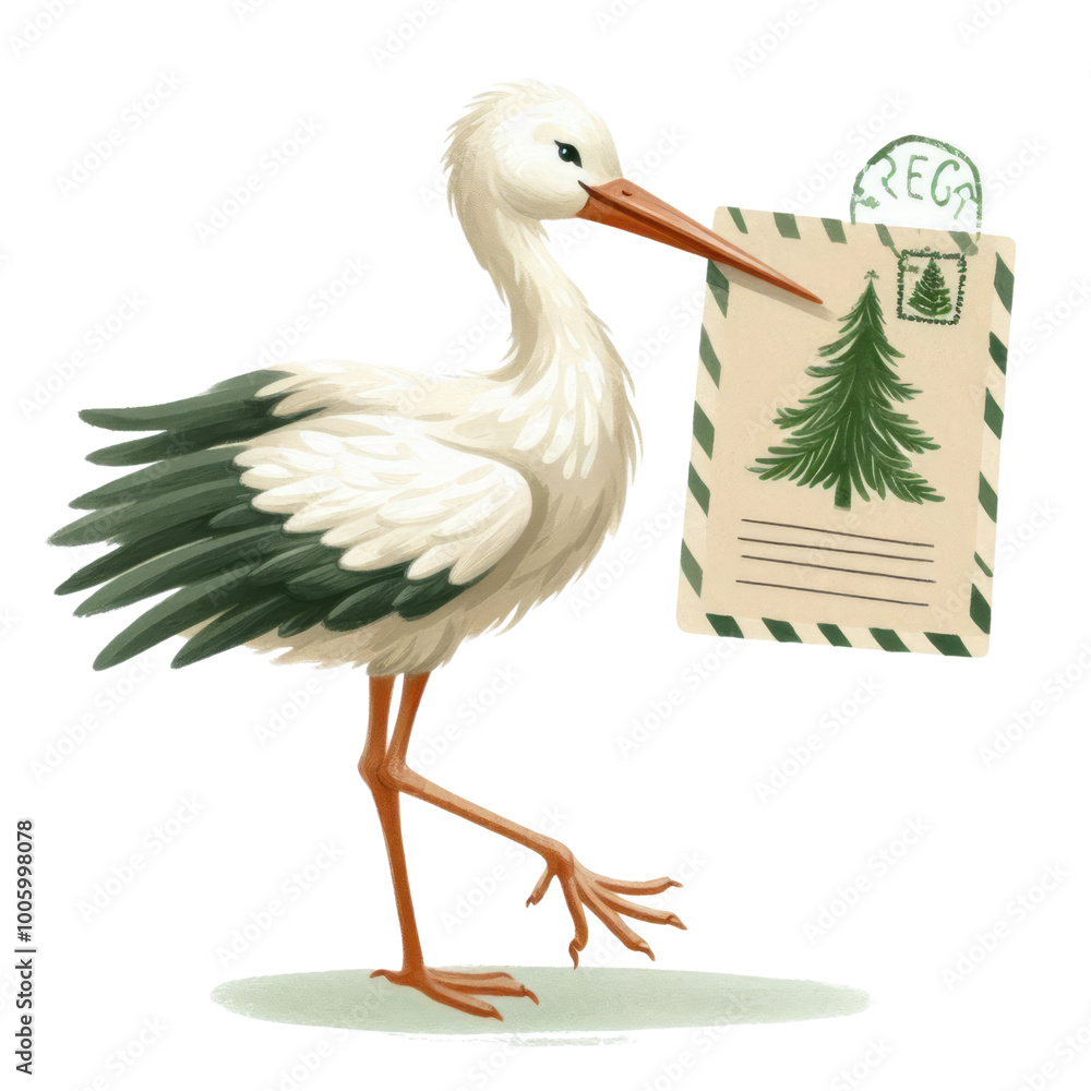 Fototapeta premium Rustic Christmas Stork Clipart Vector Illustration