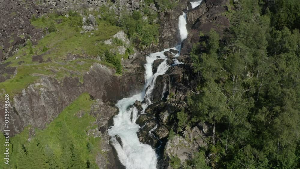 Latefossen waterfall Norway Aerial drone view
