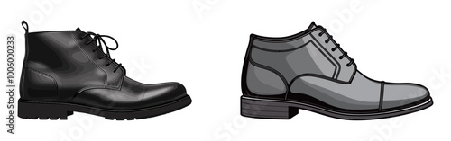 Vector illustration of sleek black and gray men's formal shoes, ideal for fashion, business, and formalwear designs. Generative AI.