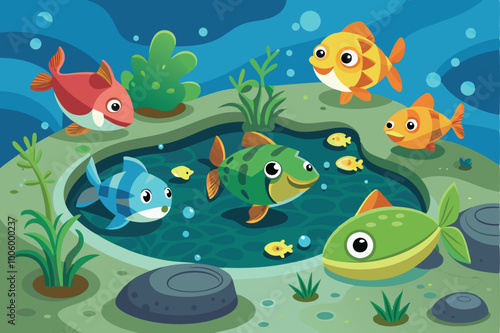 Fishes swim in a puddle silhouette vector D.eps