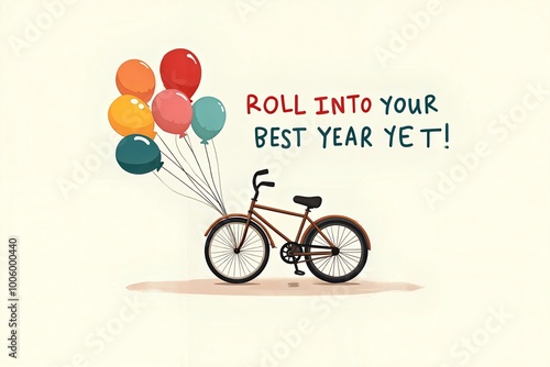 Creative birthday card featuring a bicycle with balloons